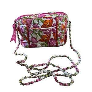 Vera Bradley “Frannie” Print Pink & Orange Crossbody Bag Purse Floral Design